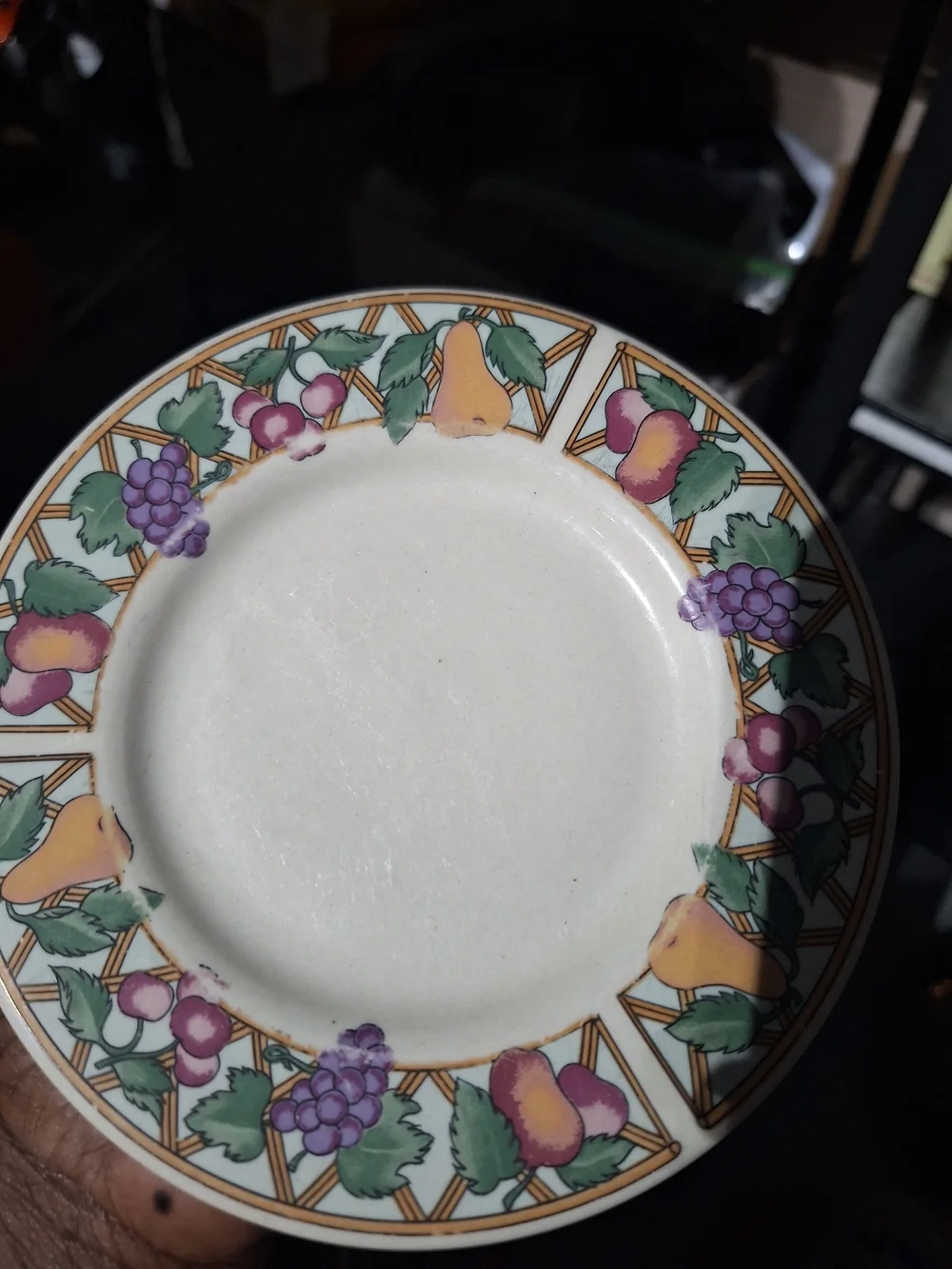 3 Majestic Fruit Border Ceramic Salad Plate - White, Purple, Yellow, Green
